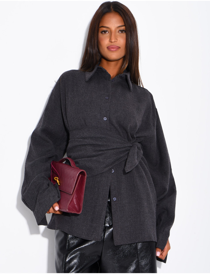 Chemise oversize chiné et foulard à nouer assorti