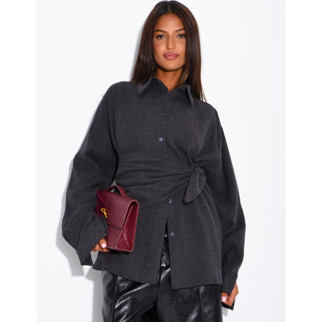 Chemise oversize chiné et foulard à nouer assorti