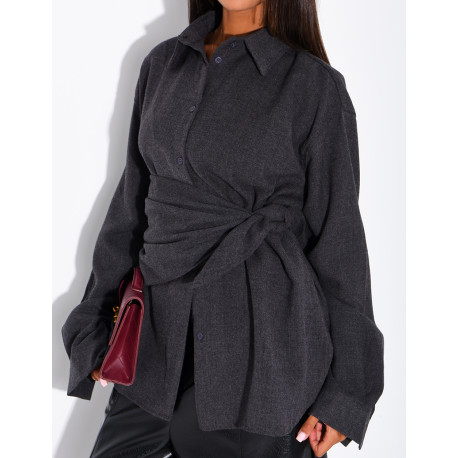Chemise oversize chiné et foulard à nouer assorti