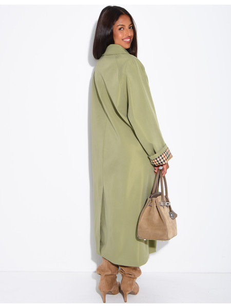 Long button-up trench coat with cuffs featuring a Vichy check pattern
