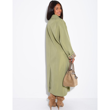 Long button-up trench coat with cuffs featuring a Vichy check pattern