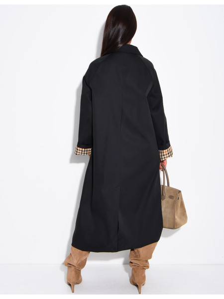 Long button-up trench coat with cuffs featuring a Vichy check pattern