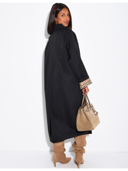 Long button-up trench coat with cuffs featuring a Vichy check pattern