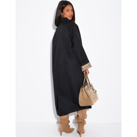 Long button-up trench coat with cuffs featuring a Vichy check pattern