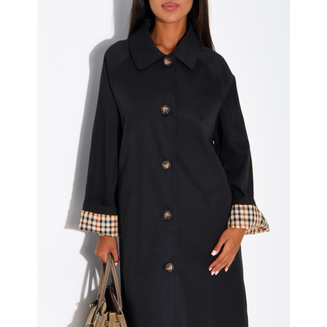 Long button-up trench coat with cuffs featuring a Vichy check pattern