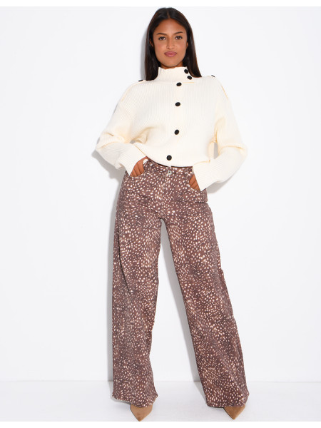 Jeans wide leg à motif bambi