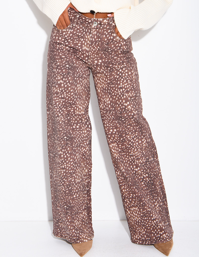 Jeans wide leg à motif bambi