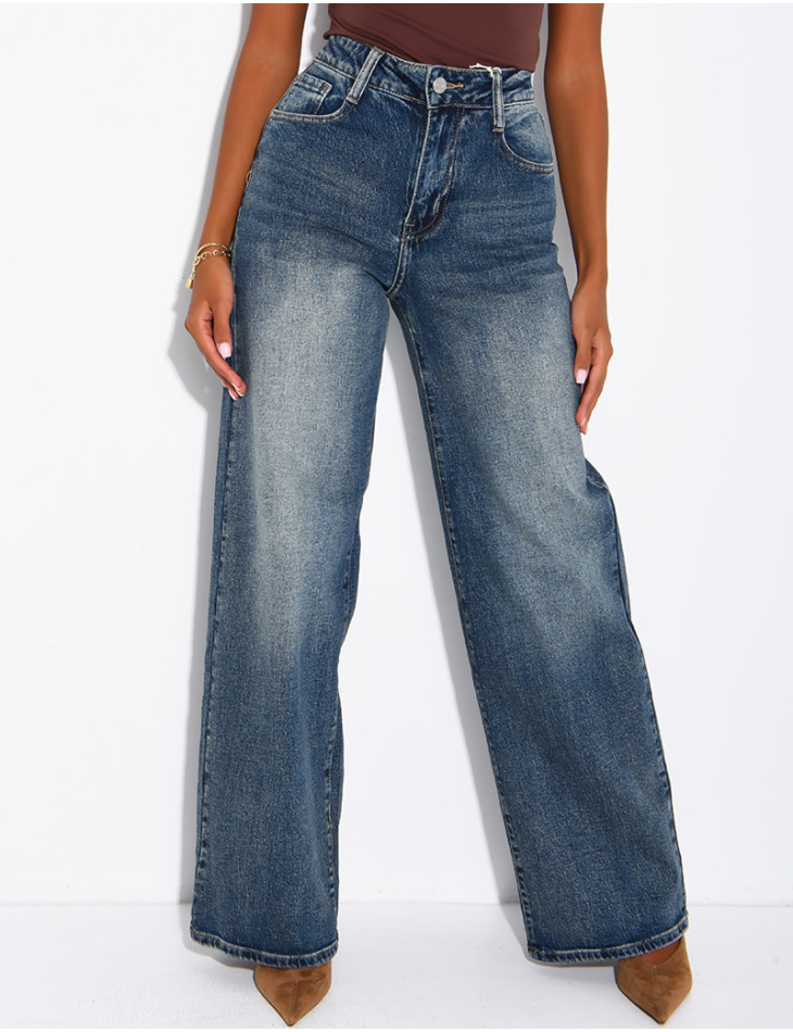 Faded wide-leg jeans