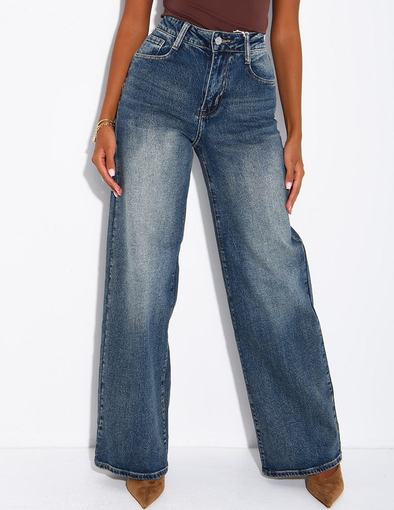Jeans coupe large délavé