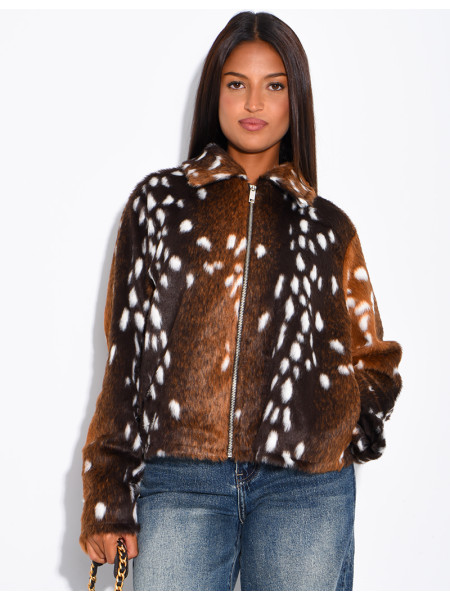 Short zip-up jacket with a Bambi print