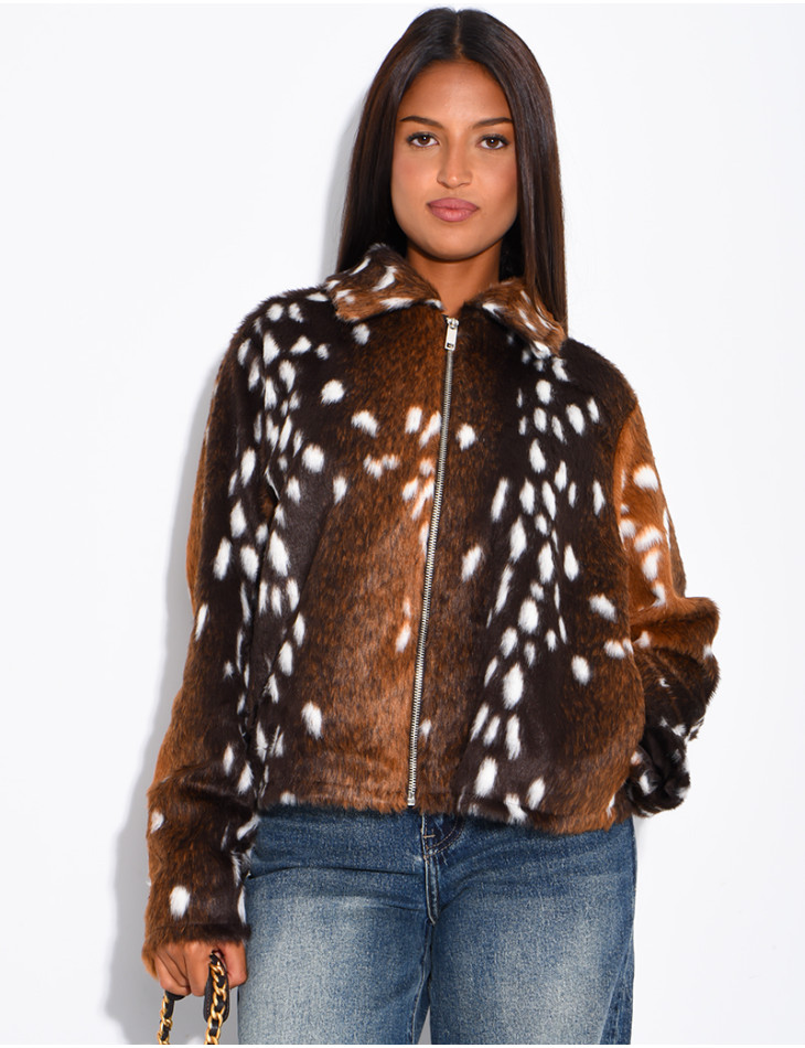 Short zip-up jacket with a Bambi print