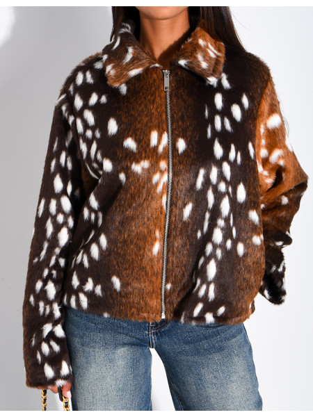 Short zip-up jacket with a Bambi print
