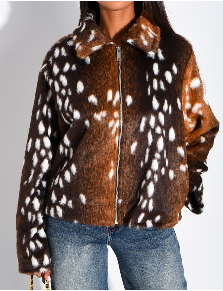 Short zip-up jacket with a Bambi print