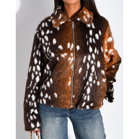 Short zip-up jacket with a Bambi print