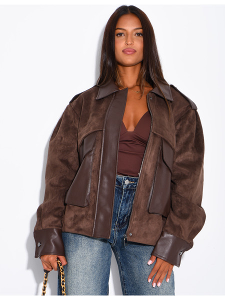 Jacke aus Wildlederimitat und Kunstleder