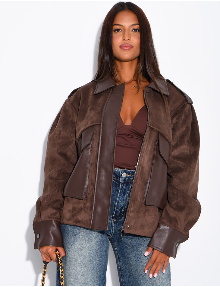 Jacke aus Wildlederimitat und Kunstleder