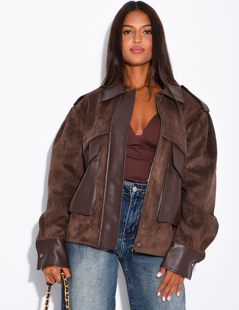 Jacke aus Wildlederimitat...