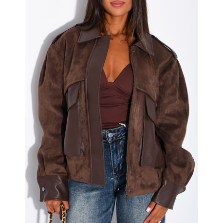 Jacke aus Wildlederimitat und Kunstleder