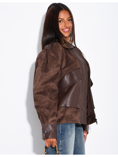 Jacke aus Wildlederimitat und Kunstleder