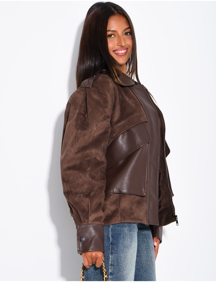 Jacke aus Wildlederimitat und Kunstleder