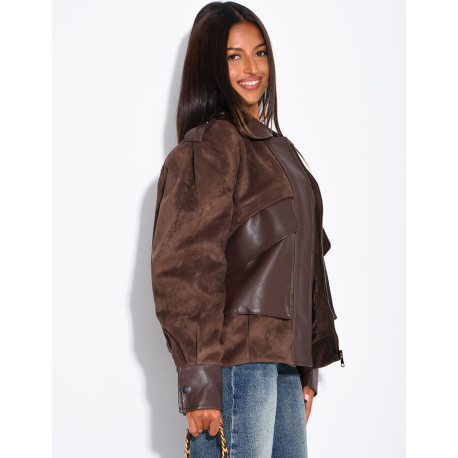 Jacke aus Wildlederimitat und Kunstleder
