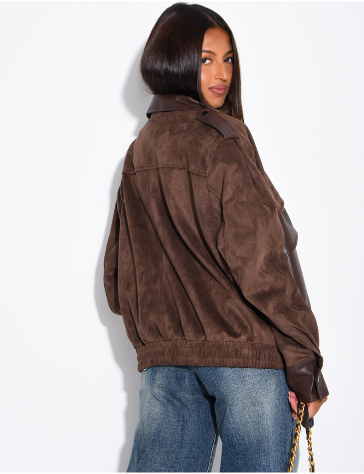 Jacke aus Wildlederimitat und Kunstleder