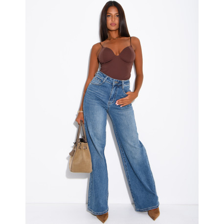 Jeans taille haute coupe droite délavé