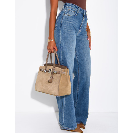 Jeans taille haute coupe droite délavé