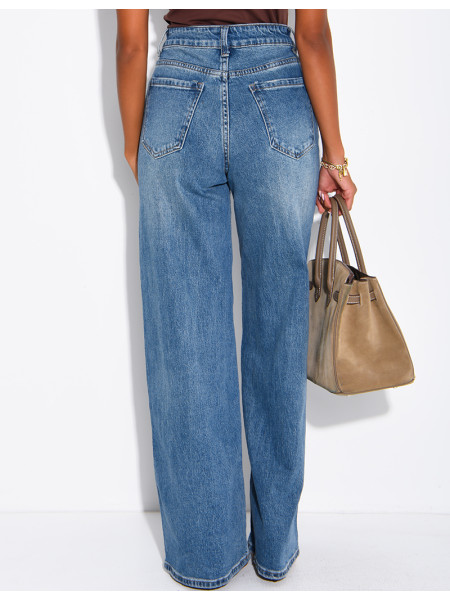 Jeans taille haute coupe droite délavé