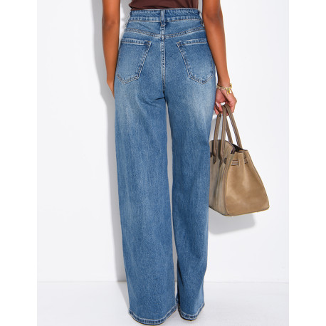 Jeans taille haute coupe droite délavé