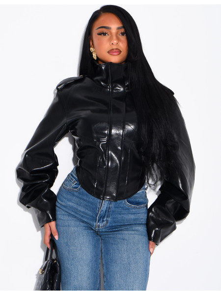 Kurze Perfecto-Jacke aus Kunstleder