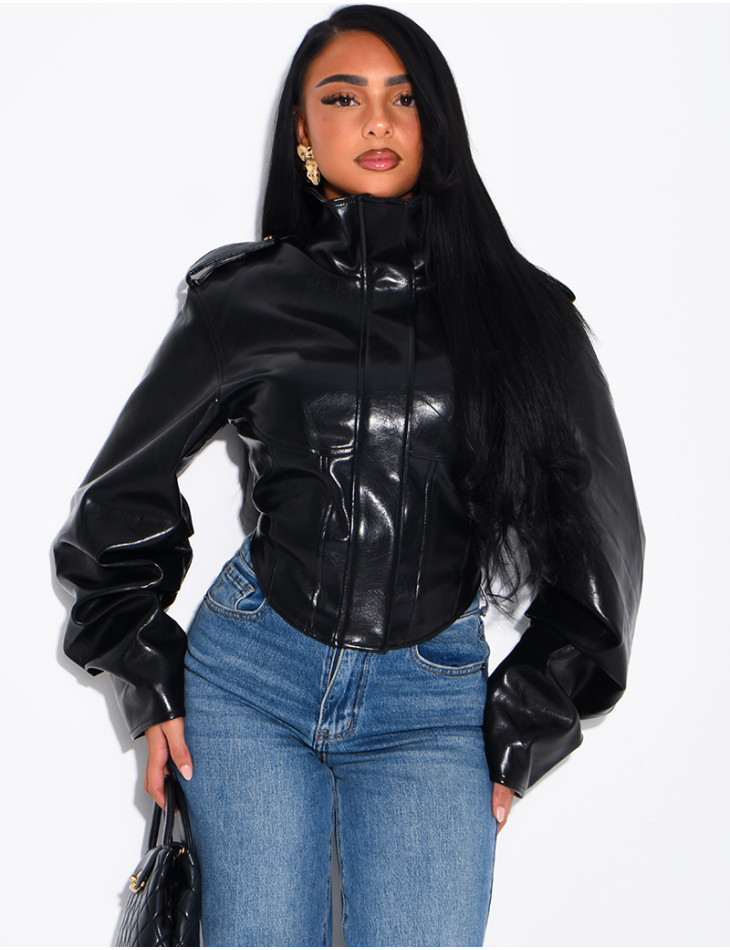 Kurze Perfecto-Jacke aus Kunstleder