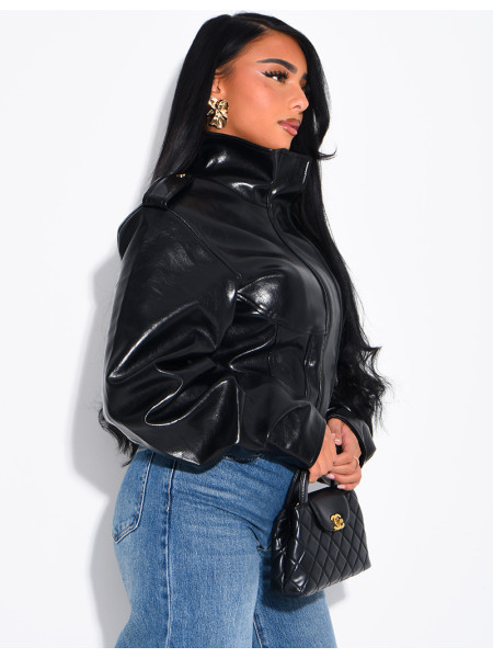 Kurze Perfecto-Jacke aus Kunstleder