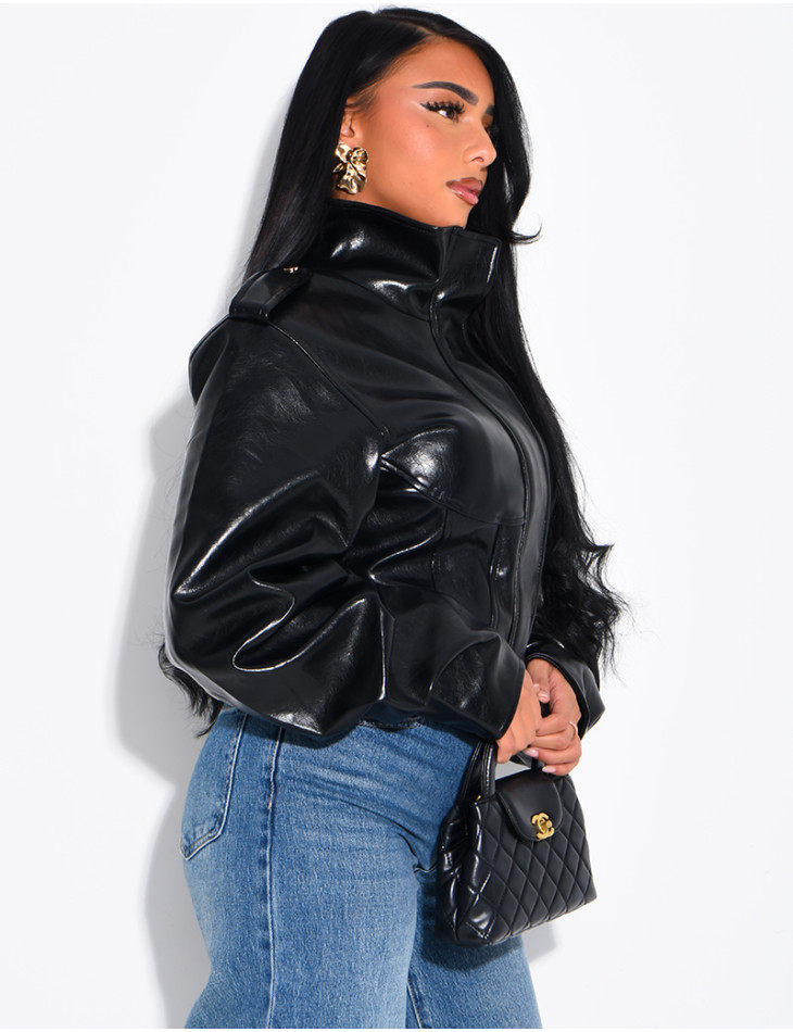 Kurze Perfecto-Jacke aus Kunstleder