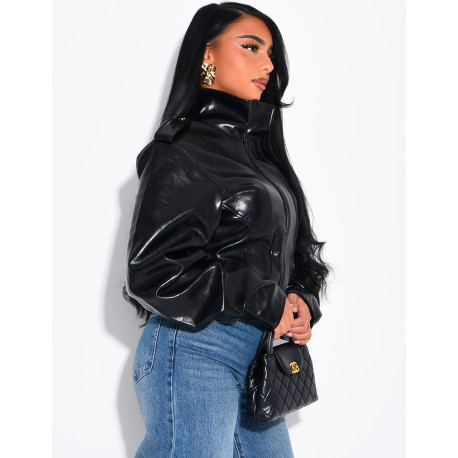 Kurze Perfecto-Jacke aus Kunstleder