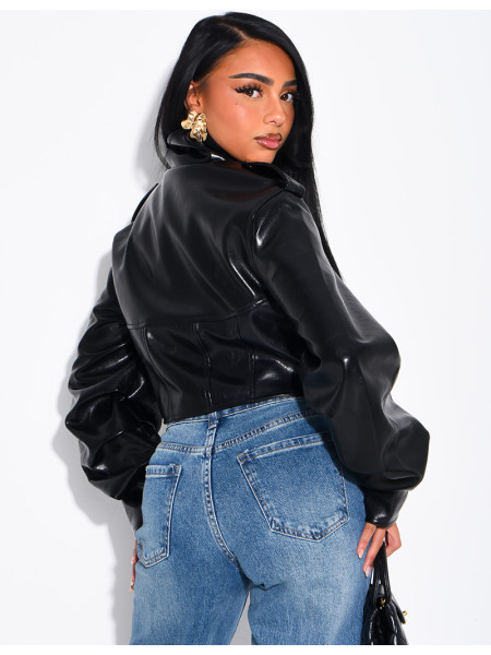 Kurze Perfecto-Jacke aus Kunstleder