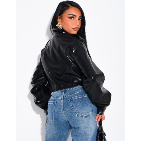Kurze Perfecto-Jacke aus Kunstleder