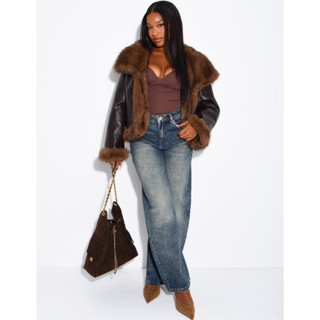 Reversible faux leather and faux fur jacket