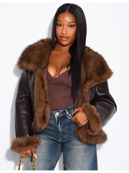 Reversible faux leather and faux fur jacket