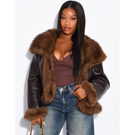 Reversible faux leather and faux fur jacket
