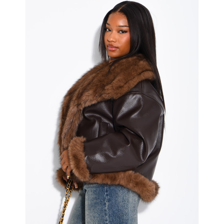 Reversible faux leather and faux fur jacket