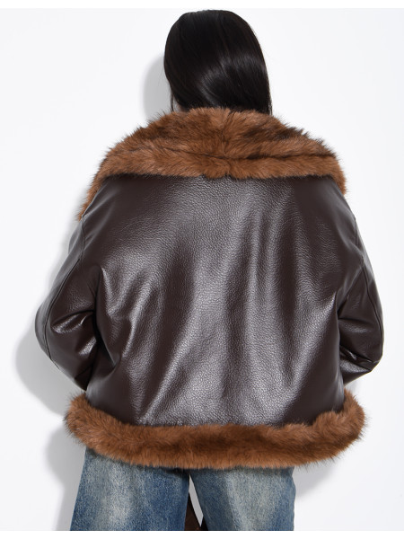 Reversible faux leather and faux fur jacket