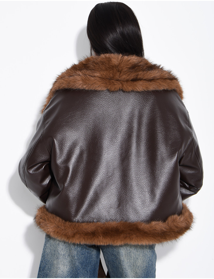 Reversible faux leather and faux fur jacket