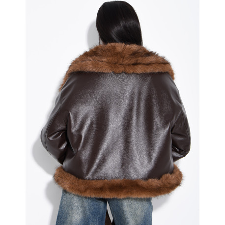 Reversible faux leather and faux fur jacket