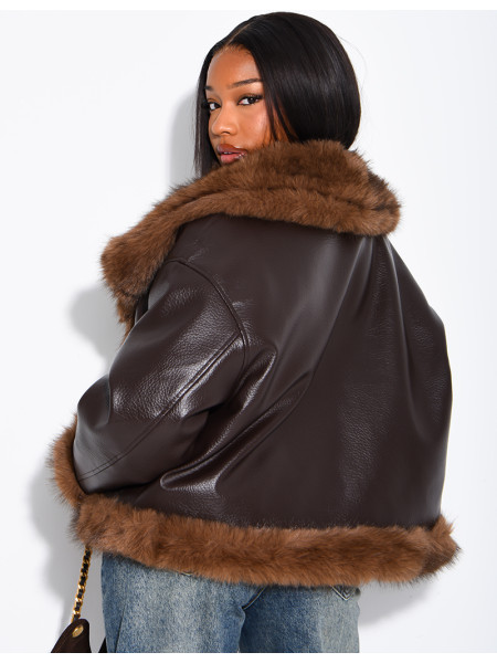 Reversible faux leather and faux fur jacket