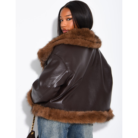 Reversible faux leather and faux fur jacket