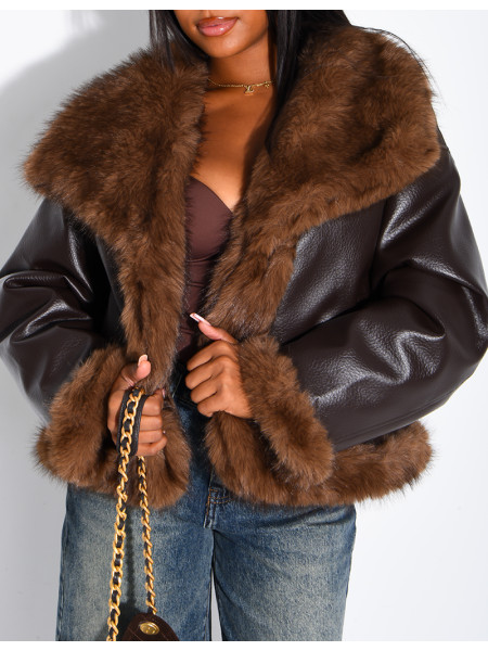 Reversible faux leather and faux fur jacket