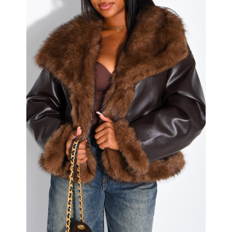 Reversible faux leather and faux fur jacket