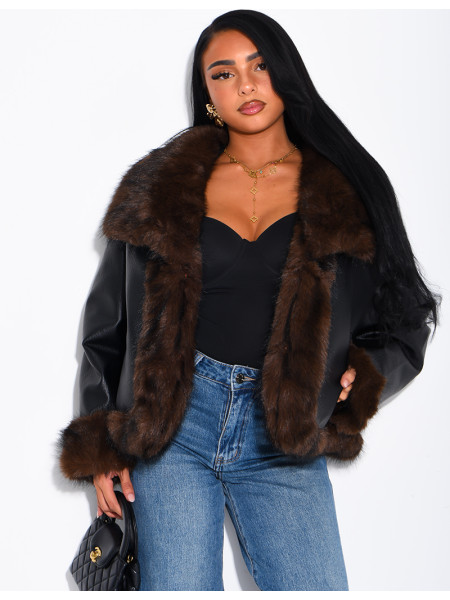 Reversible faux leather and faux fur jacket
