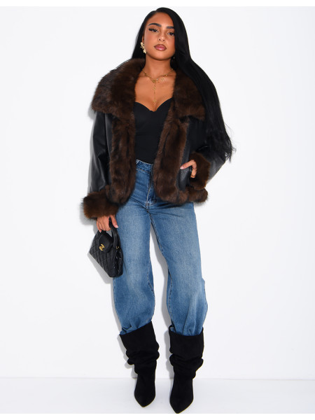 Reversible faux leather and faux fur jacket